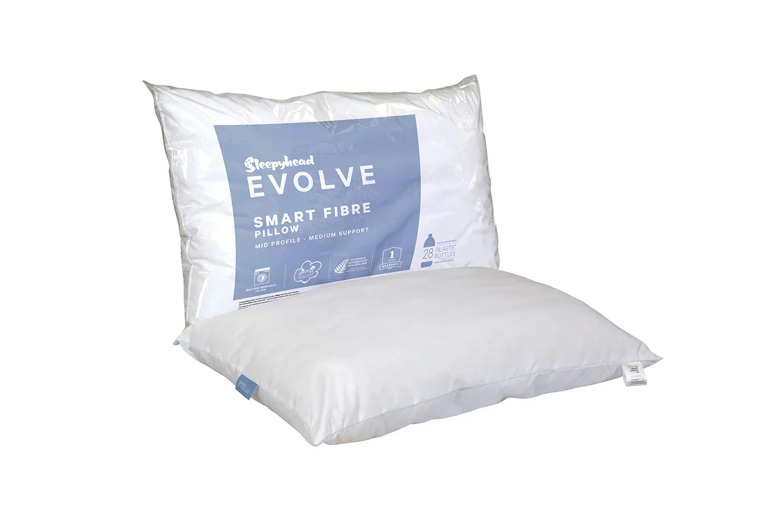 White pillow with 'Sleepyhead Evolve' packaging on a white background