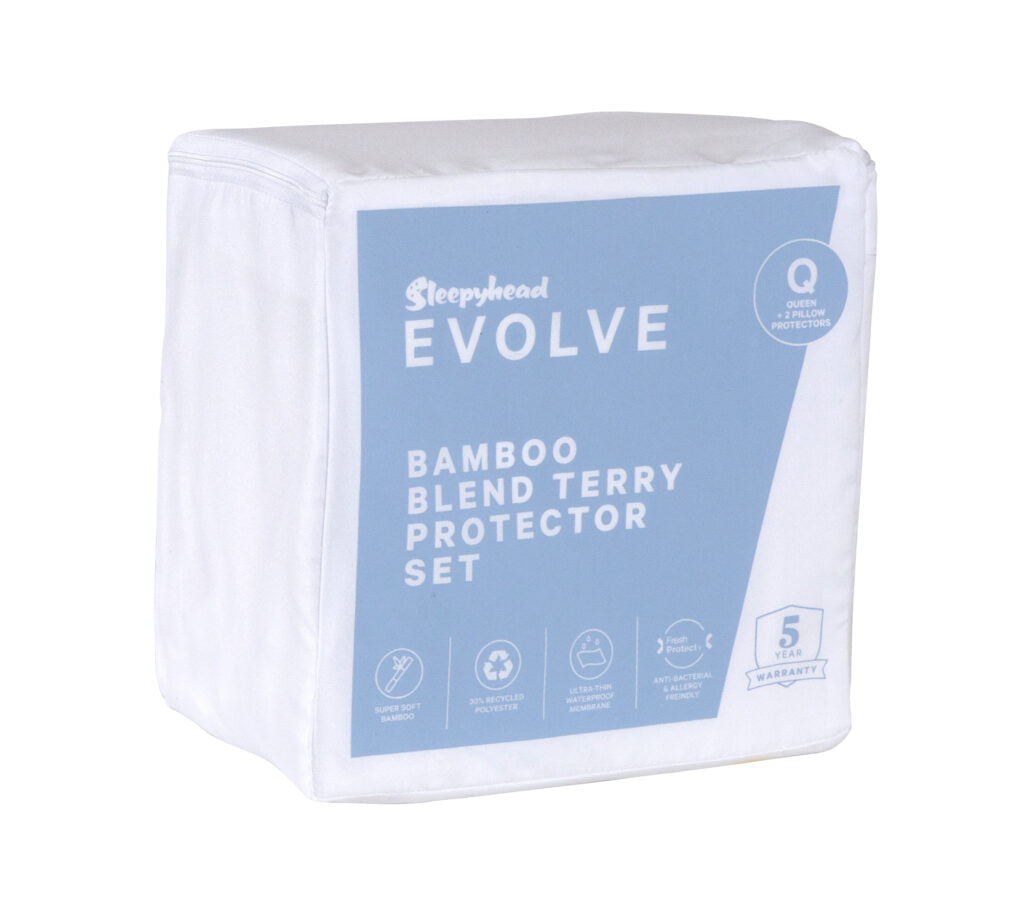 Sleepyhead Evolve bamboo blend terry protector set packaging on a white background