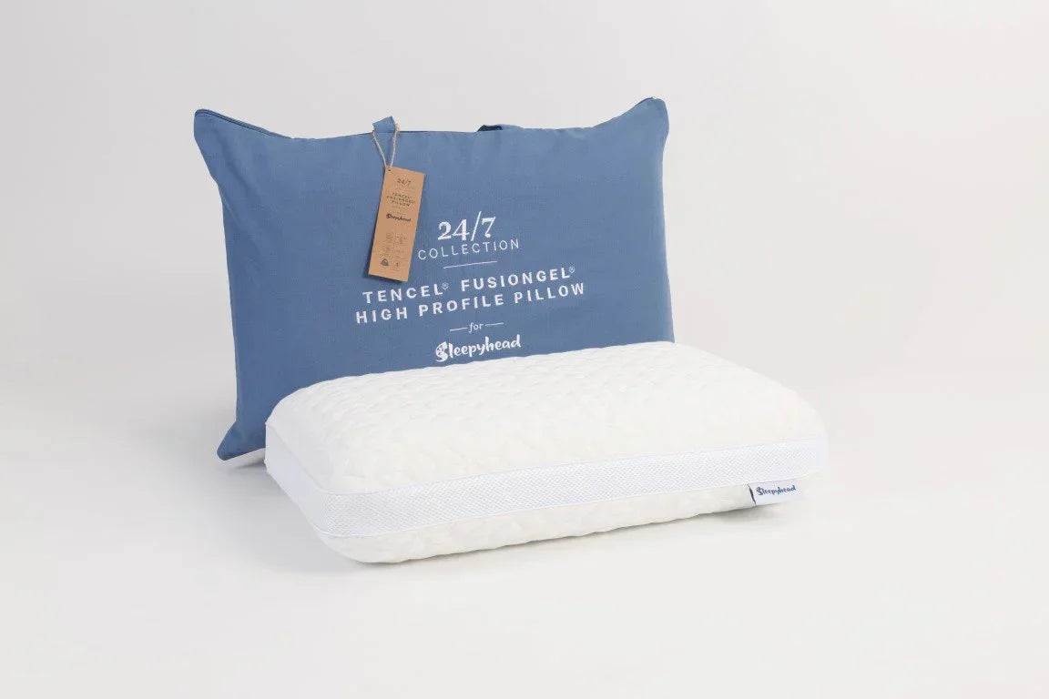 Sleepyhead Tencel FusionGel pillow with packaging on a light gray background