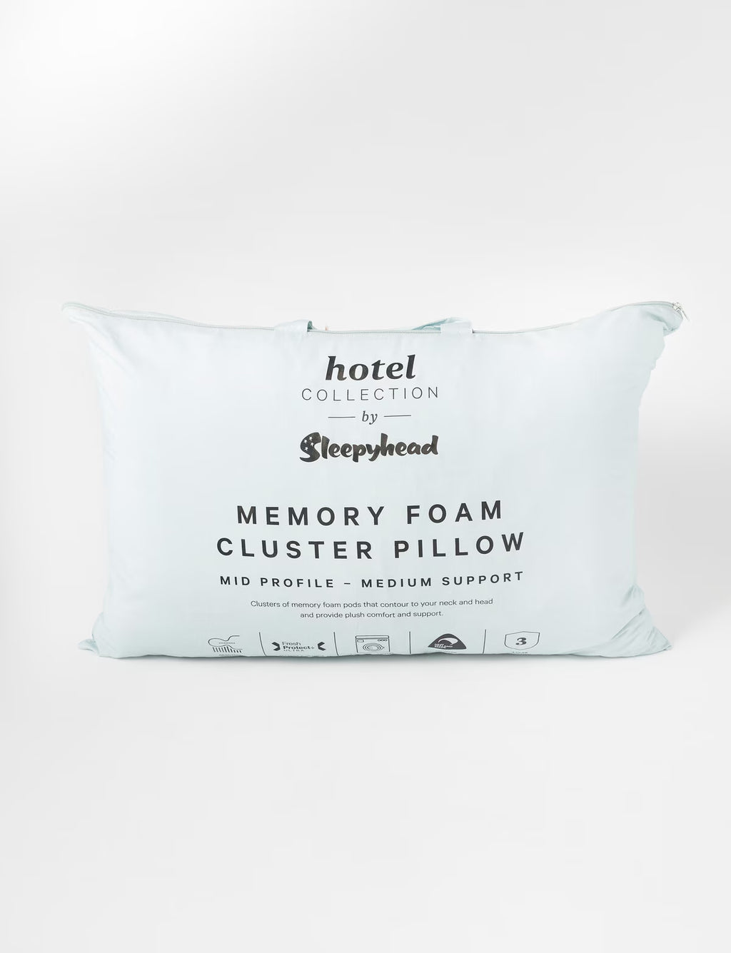 Memory foam cluster pillow with 'Sleepyhead' branding on a white background
