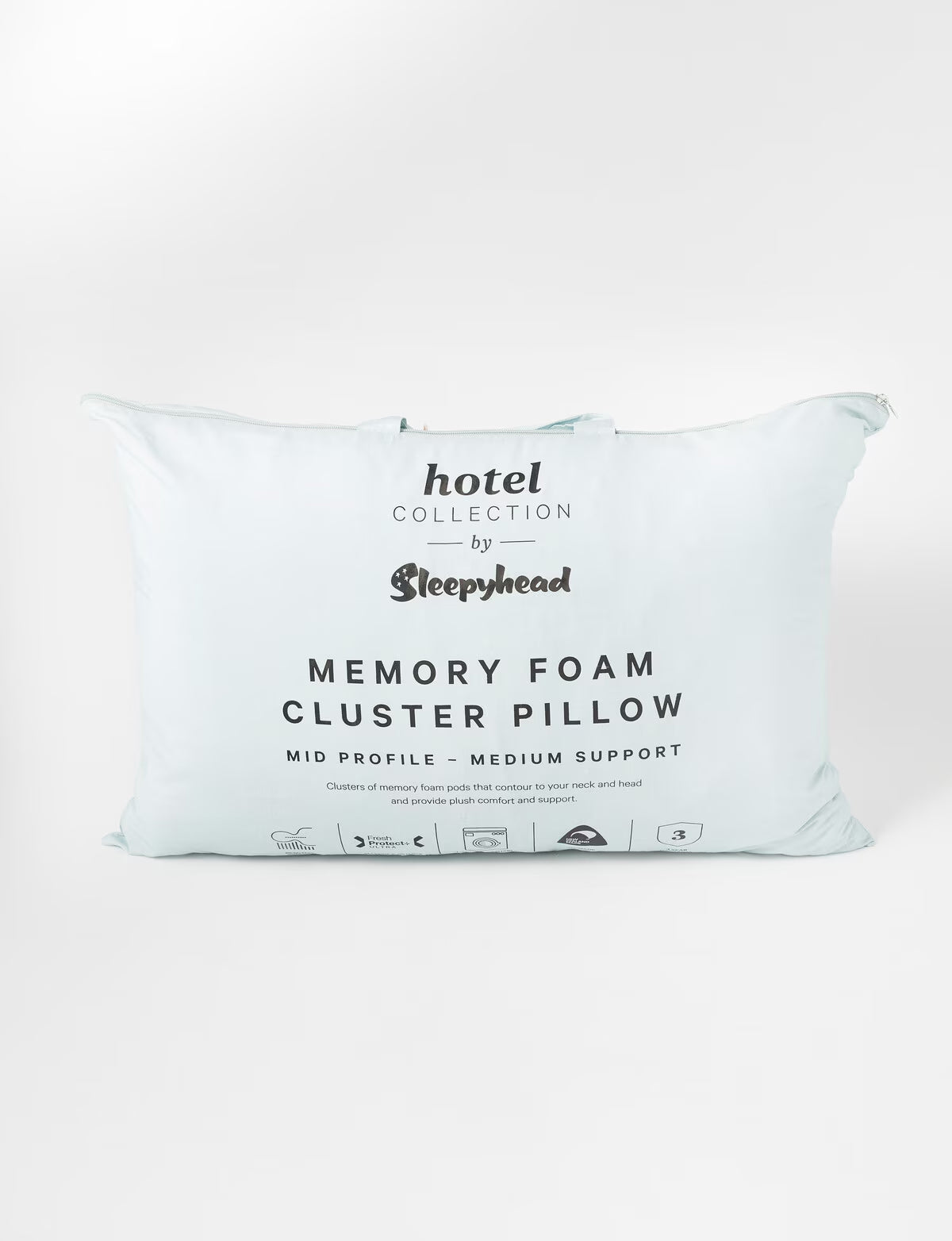 Memory foam cluster pillow with 'Sleepyhead' branding on a white background