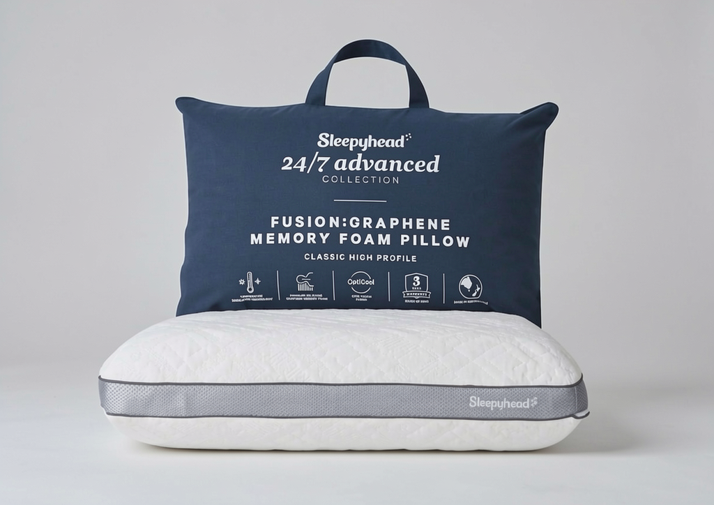 Sleepyhead 24/7 advanced collection pillow with packaging on a gray background
