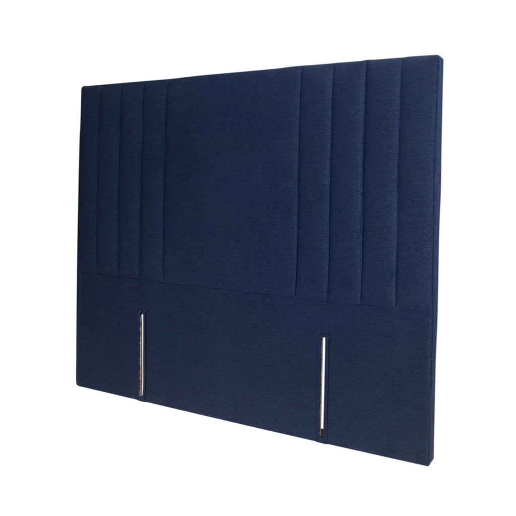 Navy blue upholstered Sleepyhead headboard on a white background