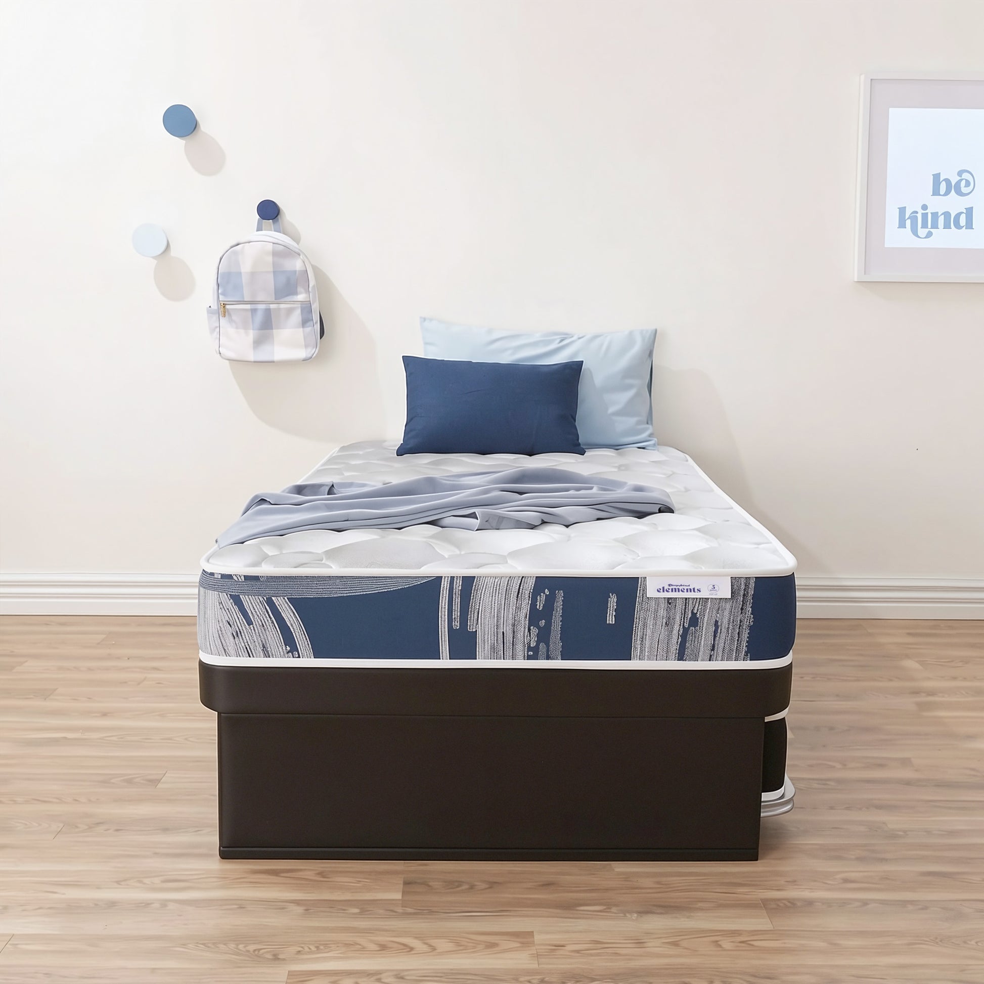Sleepyhead Elements trundler bed base and popup mattress in a bedroom setting.