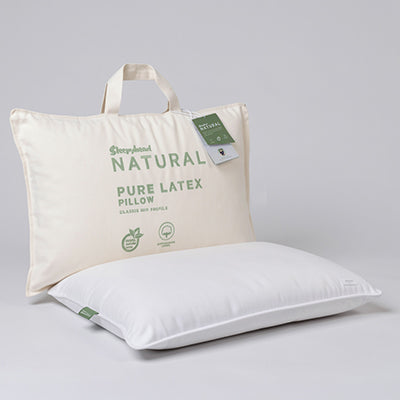 Sleepyhead pure latex pillow with packaging on a gray background