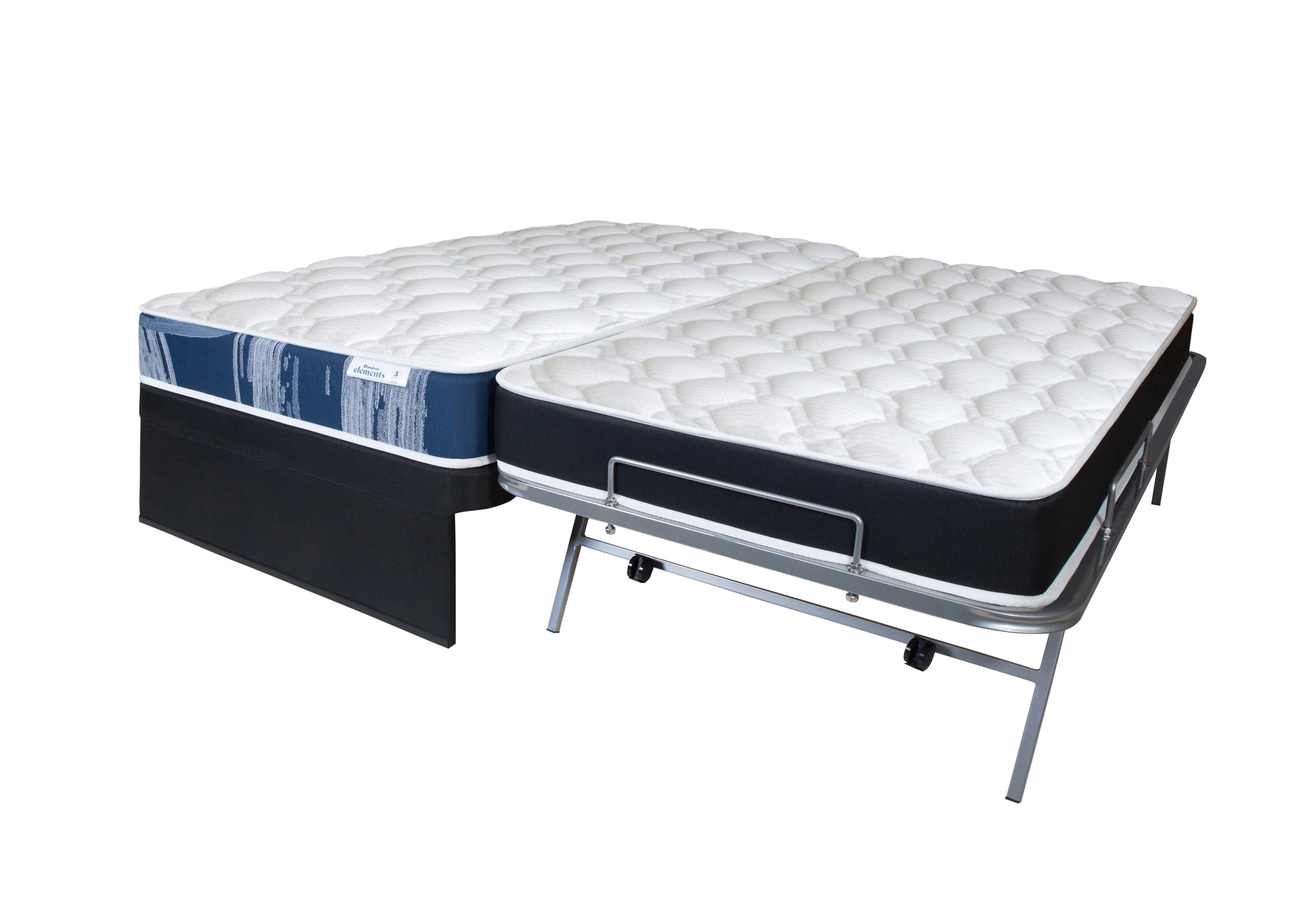 Sleepyhead Elements trundler bed base and popup mattress on a white background